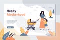 Happy motherhood landing page template. Mother spends time with daughter and newborn baby