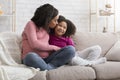 Happy Motherhood. Loving Pregnant Black Mom Kissing Little Daughter At Home Royalty Free Stock Photo