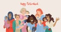 Happy motherhood. Various group of moms carrying their babies. Vector illustration