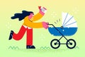 Happy motherhood and walking with baby concept