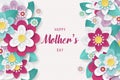 Happy Mothers Day background with beautiful paper cut flowers