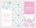 Happy Mothers Day Banner Templates Set, Festive Poster, Card, Flyer Design with Spring Flowers Seamless Pattern Vector Royalty Free Stock Photo