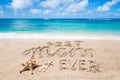 Happy Mothers day beach background with handwritten lettering Best Mom ever Royalty Free Stock Photo