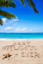 Happy Mothers day beach background with handwritten lettering Best Mom ever Royalty Free Stock Photo