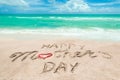 Happy Mothers day beach background with handwritten lettering Royalty Free Stock Photo