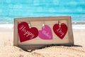 Happy Mothers day beach background with hearts Royalty Free Stock Photo