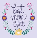 Happy mothers day, best mom ever lettering flowers card Royalty Free Stock Photo