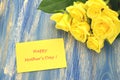 Happy mothers day and bouquet of gorgeous yellow roses