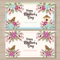 Happy mothers day card with bird and housebird floral frame