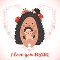 Happy mothers day card with cute hedgehogs