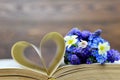 Happy Mothers Day card: Flowers and heart shaped book pages Royalty Free Stock Photo