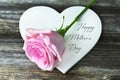 Happy Mothers Day card with heart and rose Royalty Free Stock Photo