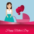 Happy mothers day card mom with baby carriage heart