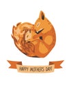 Happy Mothers day card. Mommy squirrel and baby squirrel sleep in an embrace Royalty Free Stock Photo