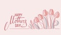 Happy Mothers Day card with one line spring tulip flowers