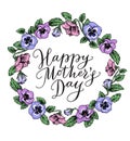 Happy mothers day card with text and frame of vintage botanical