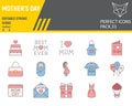 Happy Mothers Day color line icon set, mom day collection, vector graphics, logo illustrations, mothers day vector icons