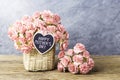Happy mothers day concept of Paper carnation in weave basket