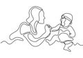 Happy mothers day. Continuous one line drawing. Woman hold her baby. Giving her hand to child. Caring and loving children so much Royalty Free Stock Photo