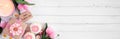 Happy Mothers Day corner border with against a white wood banner background Royalty Free Stock Photo