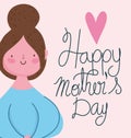 Happy mothers day, cute woman cartoon character heart love card