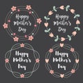 Happy Mothers Day with flowers greeting card set. Laurel wreath, Floral wreath. Vector illustration. Royalty Free Stock Photo