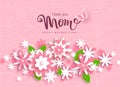 Happy Mothers Day greeting card design with beautiful paper flowers. Design layout for invitation, greeting card, ad