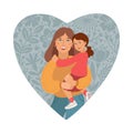 Happy Mothers Day Greeting Card. I love you mom. Young women and little daughter. Caucasian people. Vector Illustration