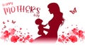 Happy Mothers day greeting card with mother and baby, Vector illustration, Butterflies Royalty Free Stock Photo