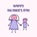 Happy Mothers Day greeting cards, Child Holding Mothers hand kids doodle drawing. Royalty Free Stock Photo