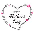 Happy Mothers Day hand drawn typographic lettering with black scribble heart on white background
