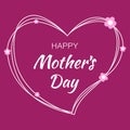 Happy Mothers Day hand drawn typographic lettering with white scribble heart on bright purple violet background Royalty Free Stock Photo