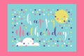 Happy Mothers Day handwritten lettering and sun with cloud Royalty Free Stock Photo