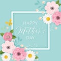 Happy Mothers Day Holiday Banner. Mother Day Greeting Card Hello Spring Paper Cut Design with Flowers and Butterfly Typography Royalty Free Stock Photo