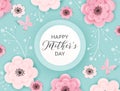 Happy Mothers Day Holiday Banner. Mother Day Greeting Card Hello Spring Paper Cut Design with Flowers and Butterfly Postcard Royalty Free Stock Photo