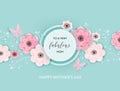 Happy Mothers Day Holiday Banner. Mother Day Greeting Card Hello Spring Paper Cut Design with Flowers and Butterfly Postcard Royalty Free Stock Photo