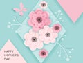 Happy Mothers Day Holiday Banner. Mother Day Greeting Card Hello Spring Paper Cut Design with Flowers and Butterfly Postcard Royalty Free Stock Photo