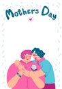 Happy Mothers Day holiday love postcard with lettering. Daughter hugs beloved mother. Two women hugging Royalty Free Stock Photo