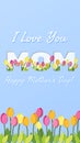 Happy Mothers Day. I Love You Mom greeting card with typographic design and floral elements. Vector illustration. Paper cut style