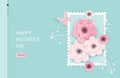 Happy Mothers Day Landing Page Template. Mothers Day Holiday Web Banner with Paper Cut Flowers for Flyer, Brochure, Website