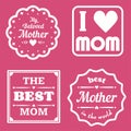 Happy Mothers Day Lettering Calligraphic Emblems and Badges Set. Vector Design Elements For Greeting Card and Other Print Template