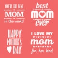 Happy Mothers Day Lettering Calligraphic Emblems and Badges Set. Vector Design Elements For Greeting Card and Other Print Template