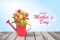 Happy Mothers Day lettering. Mothers day greeting card with Blooming Tulip Flowers. Vector illustration EPS10 Royalty Free Stock Photo