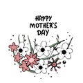 Happy Mothers Day lettering with wild flowers. Royalty Free Stock Photo