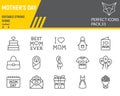 Happy Mothers Day line icon set, mom day collection, vector graphics, logo illustrations, mothers day vector icons Royalty Free Stock Photo