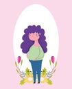 Happy mothers day, pregnant woman flowers cartoon Royalty Free Stock Photo