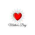 Happy Mothers Day. Red Heart icon in beams. Vector illustration.