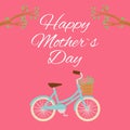 Happy mothers day with retro lady bike card vector illustration.