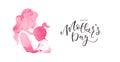 Happy Mothers Day. Silhouette of a mother holding her young daughter in her arms, watercolor texture. Poster, banner Royalty Free Stock Photo