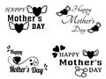 Happy Mothers Day Text Stylish Typographic Inscription With Hearts Vector Set